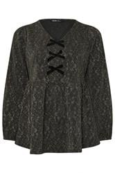 YOURS Plus Size Gold Floral Jacquard Bow Front Top | Yours Clothing 6