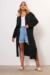YOURS Plus Size Black Longline Ribbed Cardigan | Yours Clothing 1