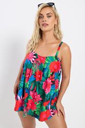 YOURS Plus Size Black Tropical Print Tankini Top | Yours Clothing 1