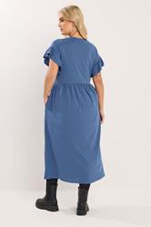 YOURS Plus Size Blue Frill Sleeve Cotton Maxi Dress | Yours Clothing 2
