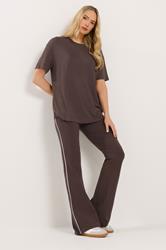 LTS Tall Chocolate Brown Striped Kick Flare Leggings | Long Tall Sally 3