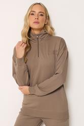 LTS Tall Women's Mocha Brown Embroidered Half Zip Sweatshirt | Long Tall Sally 3