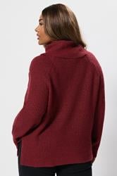 YOURS Plus Size Burgundy Red Roll Neck Knitted Jumper | Yours Clothing 2