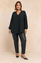 EVANS Plus Size Black Pleat Front Long Sleeve Blouse | Evans 1