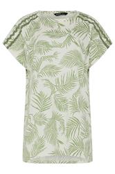 YOURS Curve Green Palm Tree Trim Detail T-Shirt