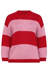 YOURS Curve Red & Pink Striped Soft Touch Knitted Jumper
