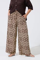 LIMITED COLLECTION Plus Size Brown Abstract Wide Leg Trousers | Yours Clothing 1
