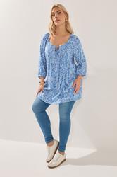 YOURS Plus Size Blue Paisley Print Sequin Tie Neck Top | Yours Clothing 3