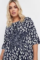 YOURS Plus Size Navy Blue Leopard Heart Embellished Top | Yours Clothing 4