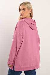 YOURS Plus Size Pink 'Brooklyn' Embroidered Slogan Hoodie | Yours Clothing 4
