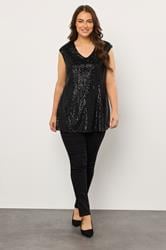 EVANS Plus Size Black Sequin Embellished Vest Top | Evans 2