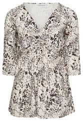YOURS LONDON Curve Ivory White Animal Print Knot Front Top