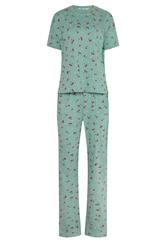 LTS Tall Women's Green Cherry Print Cotton Wide Leg Pyjama Set | Long Tall Sally 5