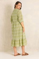 EVANS Plus Size Green Tie Neck Broderie Cotton Maxi Dress | Evans 4