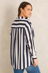EVANS Plus Size Navy Blue & Cream Stiped Shirt | Evans 2