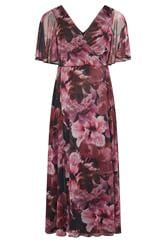 YOURS LONDON Curve Burgundy Red Floral Abstract Mesh Dress