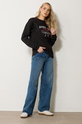 LTS Tall Black 'Apres Ski' Slogan Sweatshirt | Long Tall Sally 2
