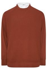 BadRhino Big & Tall Burnt Red Cable Knit Mock Shirt Jumper