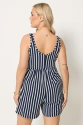 YOURS Plus Size Navy Blue Stripe Textured Playsuit | Yours Clothing 2