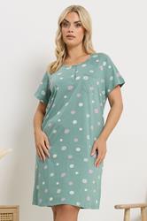 YOURS Plus Size Green Daisy Placket Nightdress | Yours Clothing 3