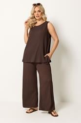 YOURS Plus Size Brown Bubble Texture Wide Leg Trousers | Yours Clothing 1