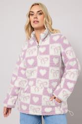 YOURS Plus Size Pink Check Quarter Zip Fleece Jacket | Yours Clothing 3