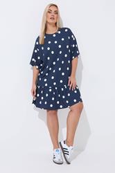 LIMITED COLLECTION Plus Size Navy Blue Polka Dot Dress | Yours Clothing 1