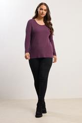 YOURS Plus Size Purple Ribbed Scoop Neck Top | Yours Clothing 1