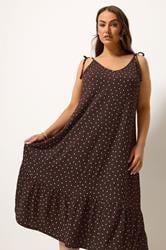 YOURS Plus Size Brown Polka Dot Tiered Midi Dress | Yours Clothing 1