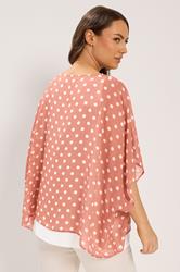 YOURS Plus Size Pink Polka Dot Double Layer Top | Yours Clothing 2