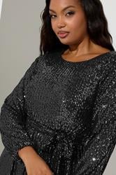 YOURS LONDON Plus Size Black Sequin Skater Midi Dress | Yours Clothing 4