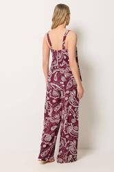 LTS Tall Women's Set Berry Red Paisley Linen Vest Top & Wide leg Trousers | Long Tall Sally 2