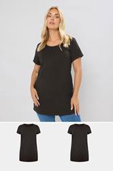 YOURS Plus Size 2 PACK Black Longline T-Shirts | Yours Clothing 1