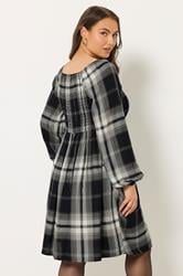 YOURS Plus Size Black Check Shirred Mini Dress | Yours Clothing 2