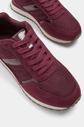 Burgundy Red Side Stripe Lace Up Trainer In Wide EEE Fit | Yours Clothing 4