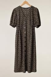 EVANS Plus Size Black & Natural Brown Spot Button Front Dress 6