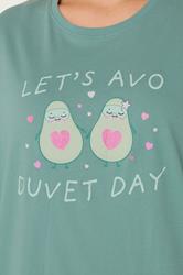 YOURS Plus Size Green 'Lets Avo A Duvet Day' Cuffed Pyjama Set | Yours Clothing 4