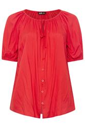 YOURS Curve Red Button Through Tie Neck Top