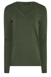 LTS Tall Olive Green Knit V-Neck Jumper