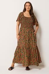 YOURS Plus Size Black Shirred Floral Maxi Dress | Yours Clothing 3