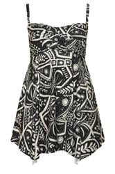YOURS Curve Black Postcard Print Hanky Hem Tankini Top