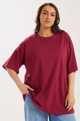 YOURS Plus Size Wine Red Relaxed Longline T-Shirt | Yours Clothing 3