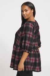 YOURS Plus Size Black Check Textured Peplum Top | Yours Clothing 2
