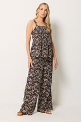 LTS Tall Women's Set Chocolate Brown Palm Linen Vest Top & Wide Leg Trousers | Long Tall Sally 3