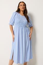 YOURS Plus Size Blue Shirred Stripe Dress | Yours Clothing 3