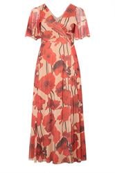YOURS LONDON Curve Natural Brown Floral Abstract Mesh Dress