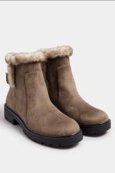 LTS Brown Faux Fur Lined Biker Boots In Standard Fit | Long Tall Sally 2
