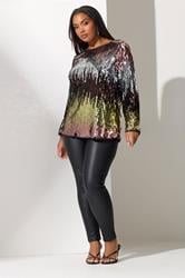 YOURS LONDON Plus Size Pink Bow Back Ombre Sequin Top | Yours Clothing 1