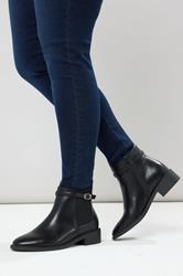 Black Faux Leather Buckle Stretch Ankle Boots In Wide E Fit & Extra Wide EEE Fit | Yours Clothing 3