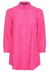 YOURS Plus Size Hot Pink Broderie Anglaise Long Sleeve Shirt | Yours Clothing 5